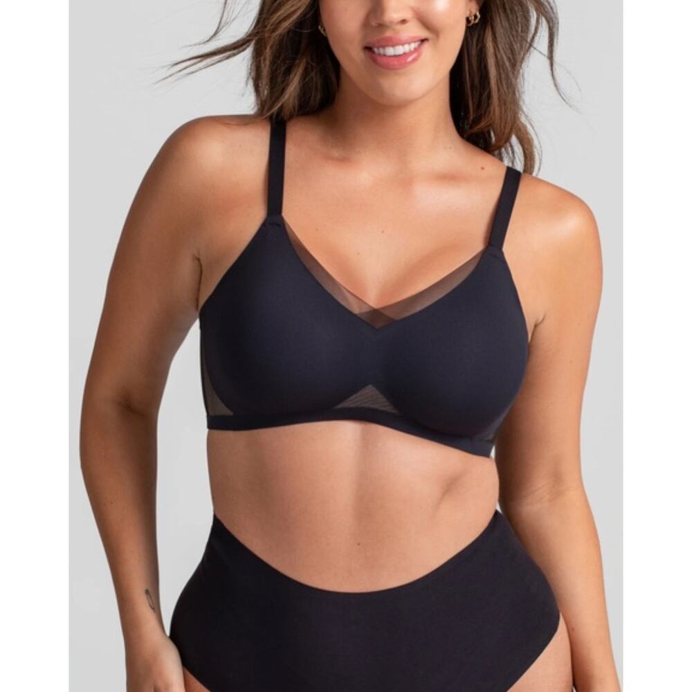 Honeylove Crossover Bra Black Mesh 3X‎ Wireless Supportive NWOT
